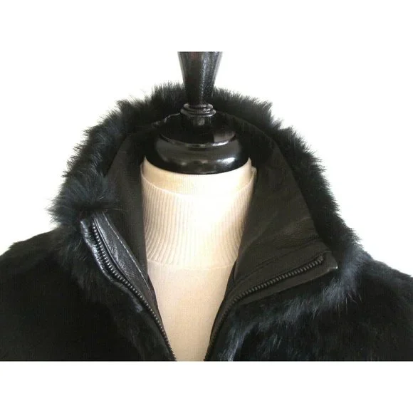 Unisex Fur Vest Designer Andrew Marc Black Rabbit Fur High Neck Sleeveless Vest